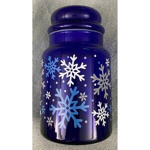Libbey Cobalt Blue Glass 7" Apothecary Jar Canister & Lid Christmas Snowflakes